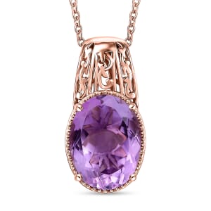 Karis Rose De France Amethyst 9.25 ctw Pendant in 18K YG Plated with Stainless Steel Necklace 20 Inches