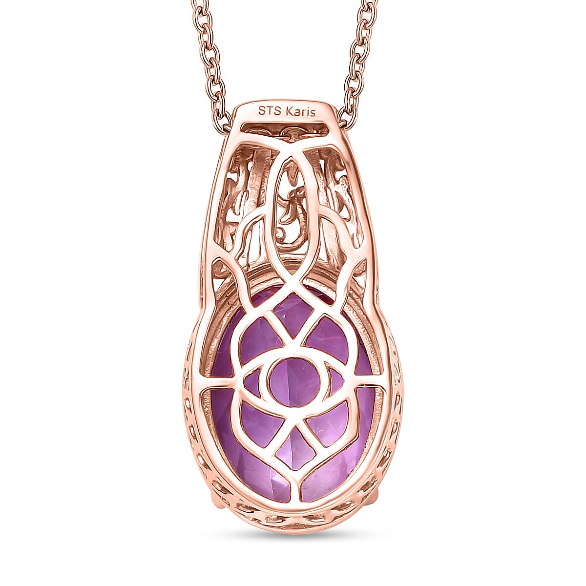 Karis Rose De France Amethyst 9.25 ctw Pendant in 18K RG Plated with Stainless Steel Necklace 20 Inches
