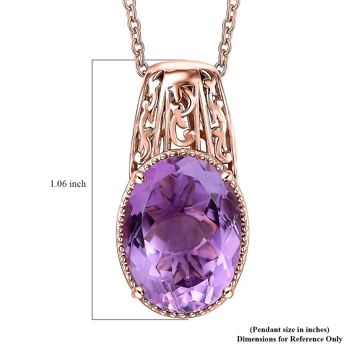 Karis Rose De France Amethyst 9.25 ctw Pendant in 18K RG Plated with Stainless Steel Necklace 20 Inches