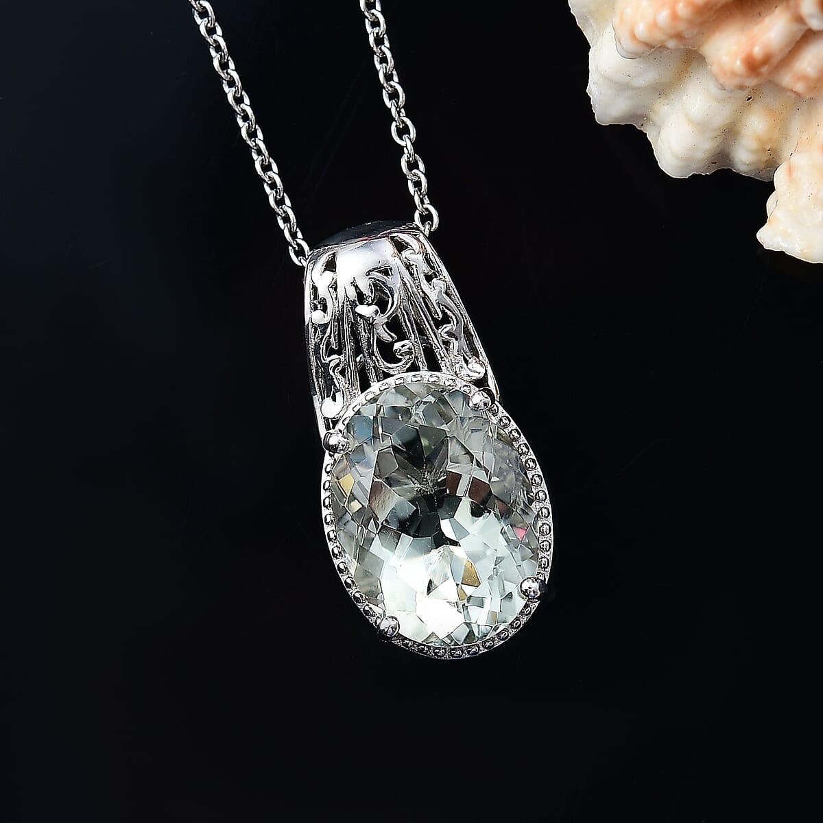 Montezuma Prasiolite 9.65 ctw Solitaire Pendant in Platinum Bond with Stainless Steel Necklace 20 Inches image number 1