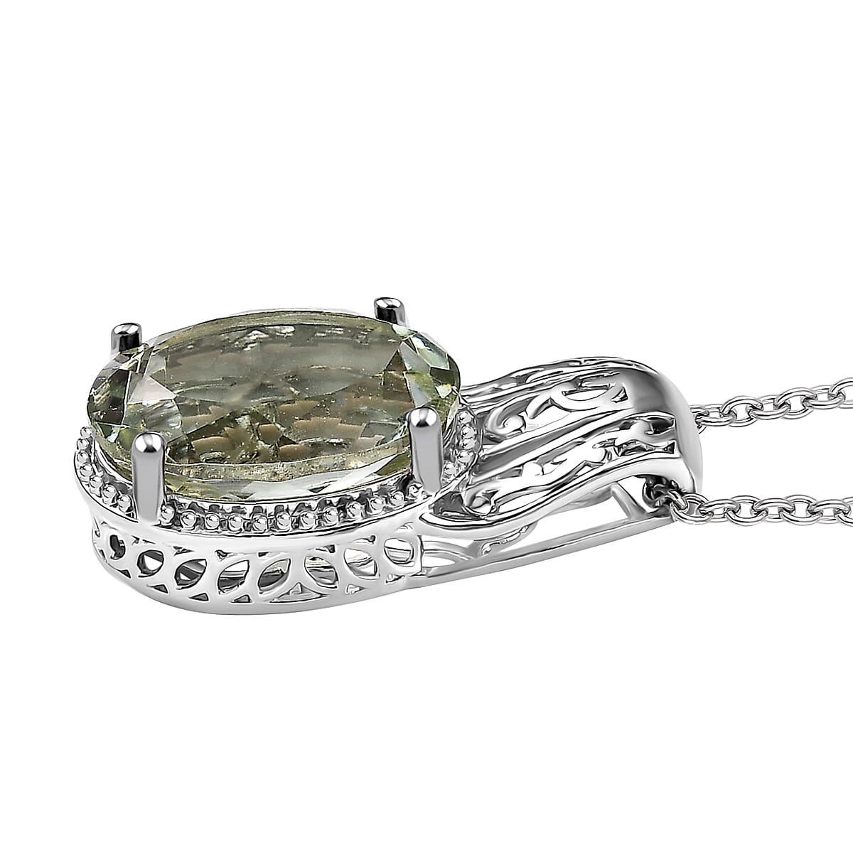 Montezuma Prasiolite 9.65 ctw Solitaire Pendant in Platinum Bond with Stainless Steel Necklace 20 Inches image number 3