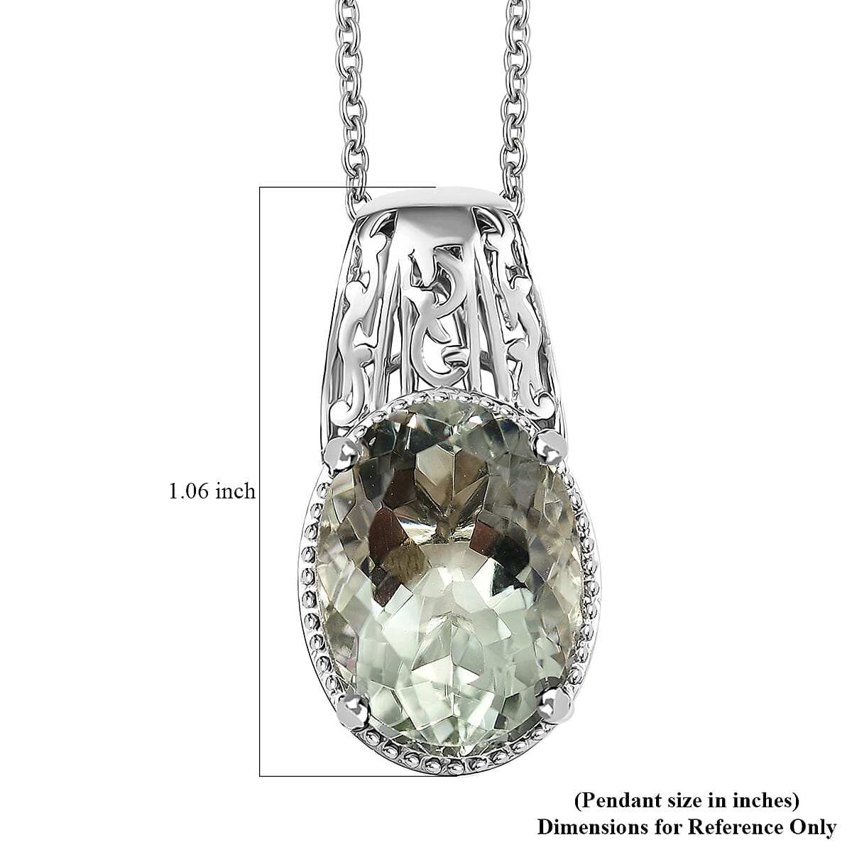 Montezuma Prasiolite 9.65 ctw Solitaire Pendant in Platinum Bond with Stainless Steel Necklace 20 Inches image number 6