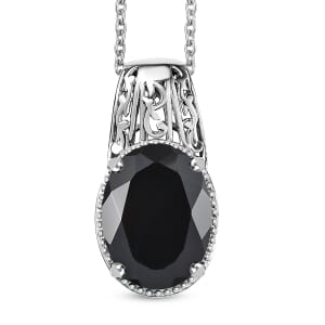 Karis Thai Black Spinel 9.20 ctw Pendant in Platinum Bond with Stainless Steel Necklace 20 Inches