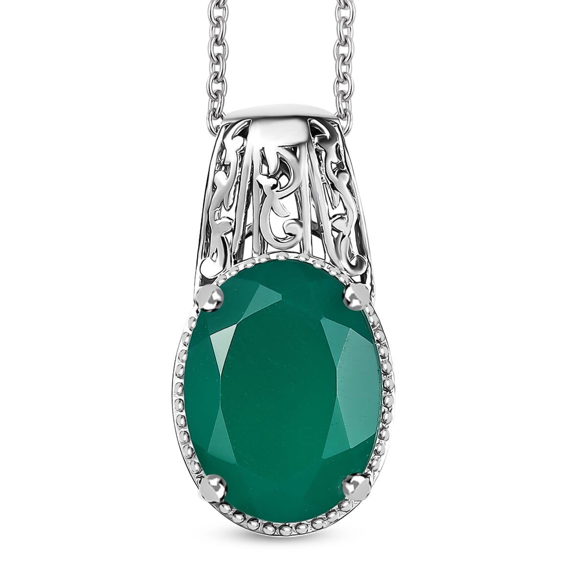 Karis Green Onyx 7.70 ctw Pendant in Platinum Bond with Stainless Steel Necklace 20 Inches image number 0