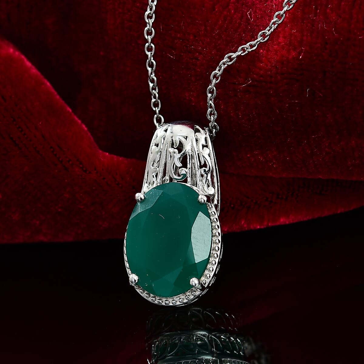 Karis Green Onyx 7.70 ctw Pendant in Platinum Bond with Stainless Steel Necklace 20 Inches image number 1