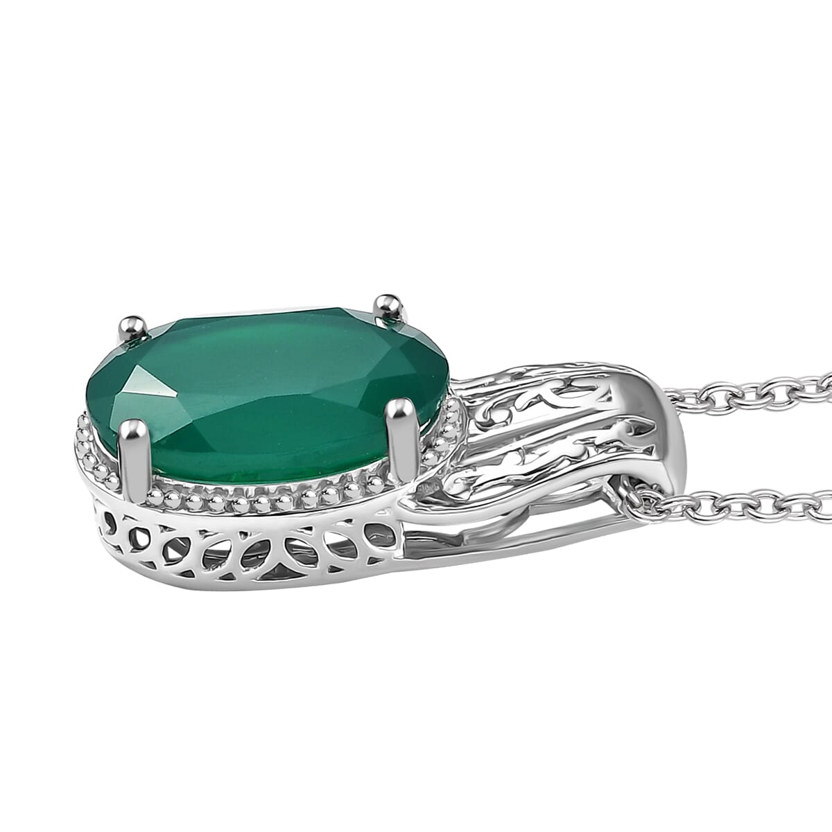 Karis Green Onyx 7.70 ctw Pendant in Platinum Bond with Stainless Steel Necklace 20 Inches image number 3