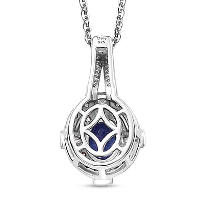AAA Tanzanite and Multi Gemstone 1.15 ctw Art Deco Pendant Necklace in 14K RG and Rhodium Over Sterling Silver 20 Inches