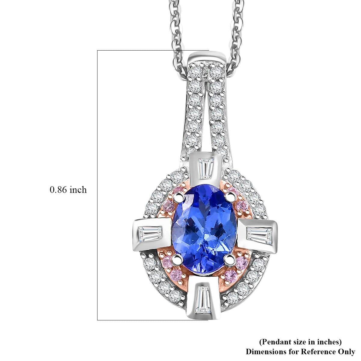 AAA Tanzanite and Multi Gemstone 1.15 ctw Art Deco Pendant Necklace in 14K RG and Rhodium Over Sterling Silver 20 Inches image number 6