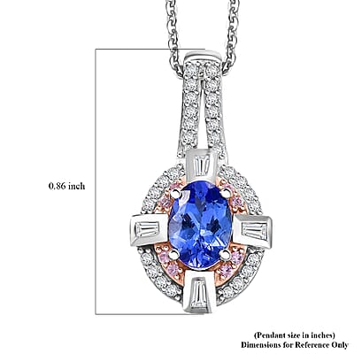 AAA Tanzanite and Multi Gemstone 1.15 ctw Art Deco Pendant Necklace in 14K RG and Rhodium Over Sterling Silver 20 Inches
