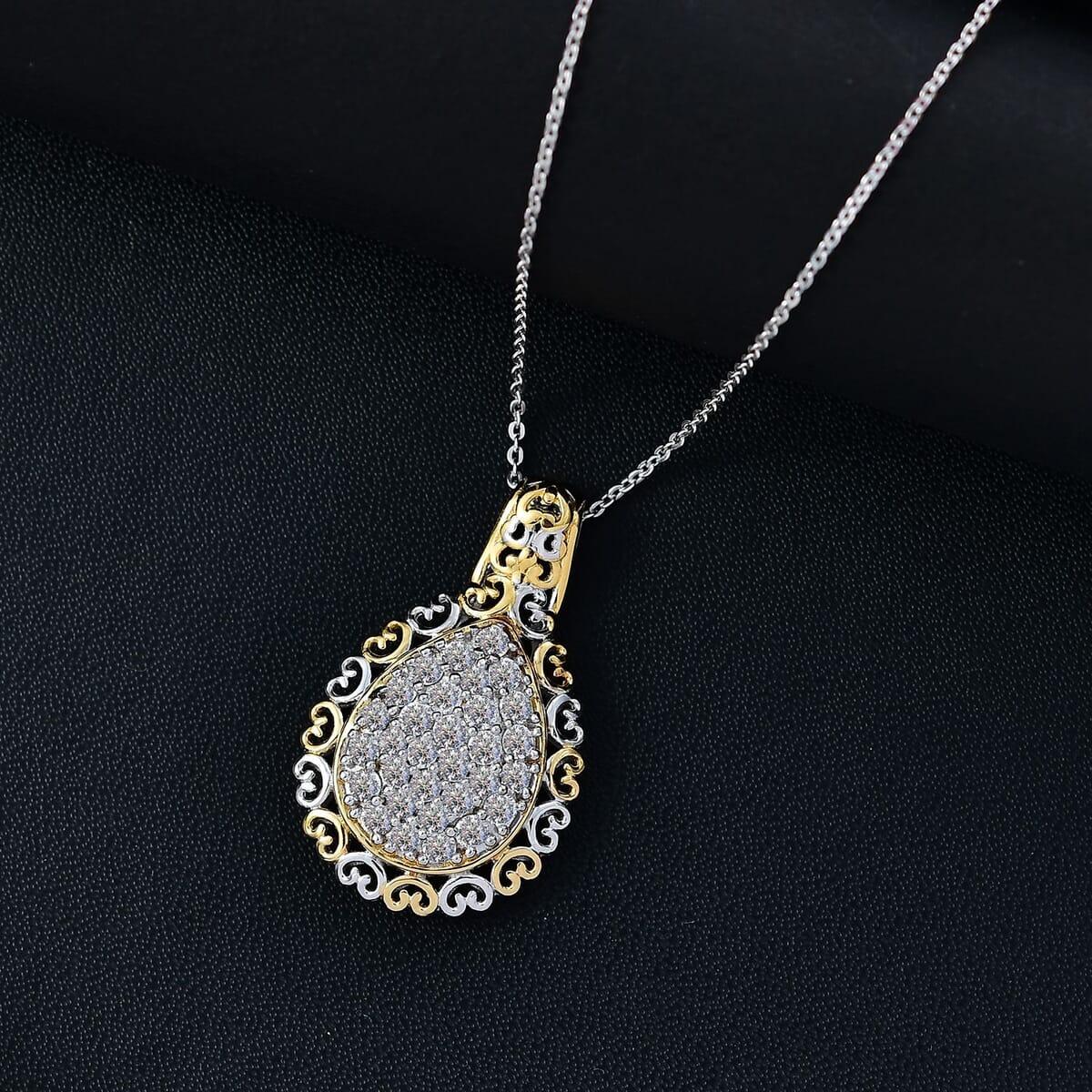 Luxuriant Lab Grown Diamond G-H SI 1.00 ctw Pear Shape Pendant Necklace in 18K Vermeil YG and Rhodium Over Sterling Silver 20 Inches image number 1