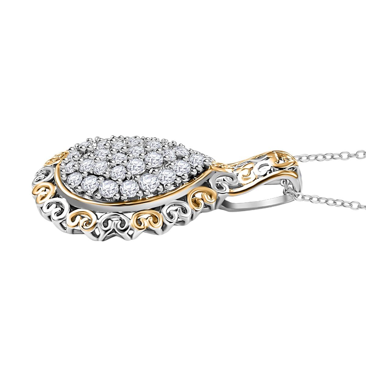 Luxuriant Lab Grown Diamond G-H SI 1.00 ctw Pear Shape Pendant Necklace in 18K Vermeil YG and Rhodium Over Sterling Silver 20 Inches image number 3