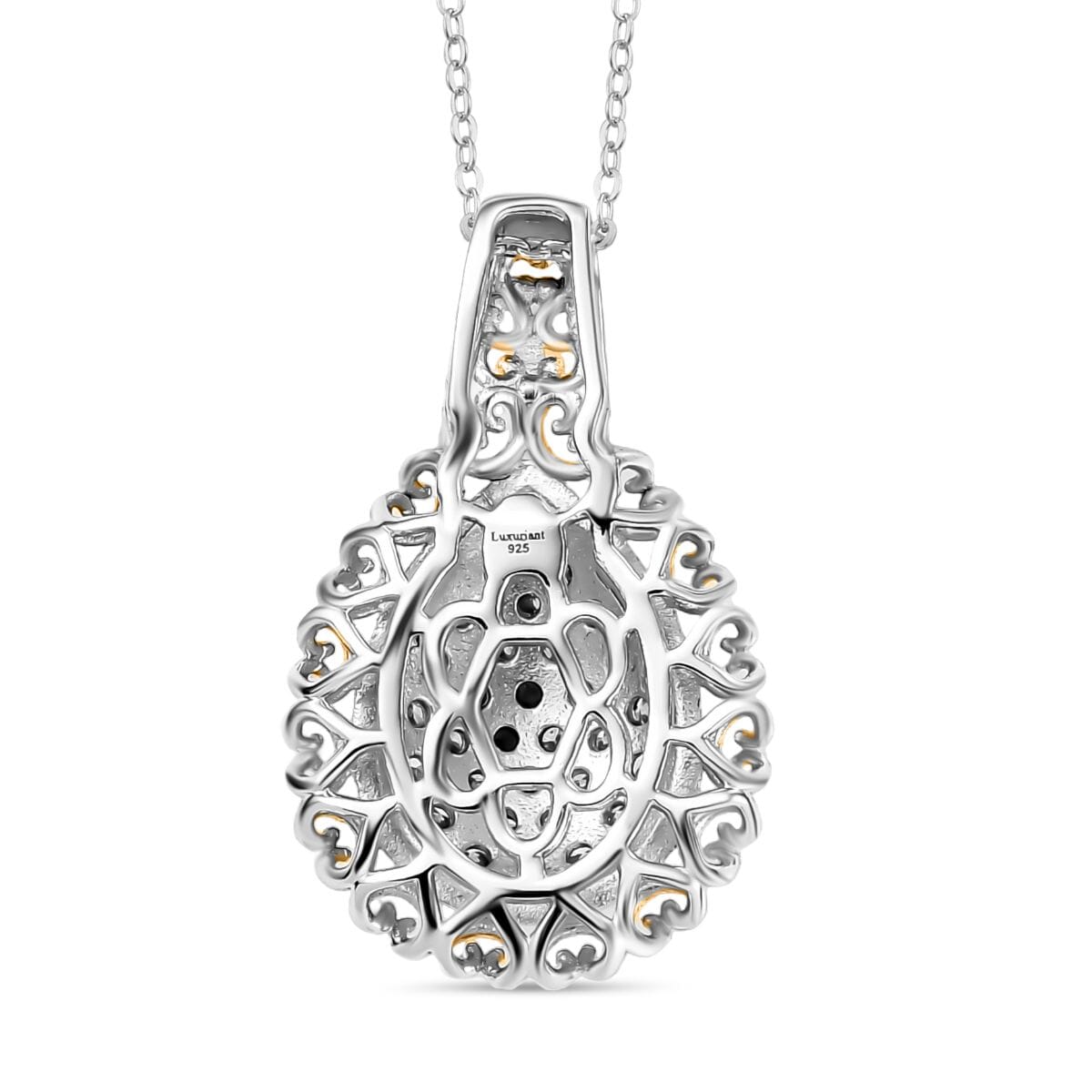 Luxuriant Lab Grown Diamond G-H SI 1.00 ctw Pear Shape Pendant Necklace in 18K Vermeil YG and Rhodium Over Sterling Silver 20 Inches image number 4