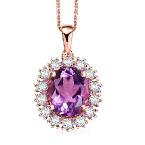 AAA Rose De France Amethyst and Multi Gemstone 4.30 ctw Violet Blossom Pendant Necklace in 18K Vermeil Rose Gold Over Sterling Silver 20 Inches
