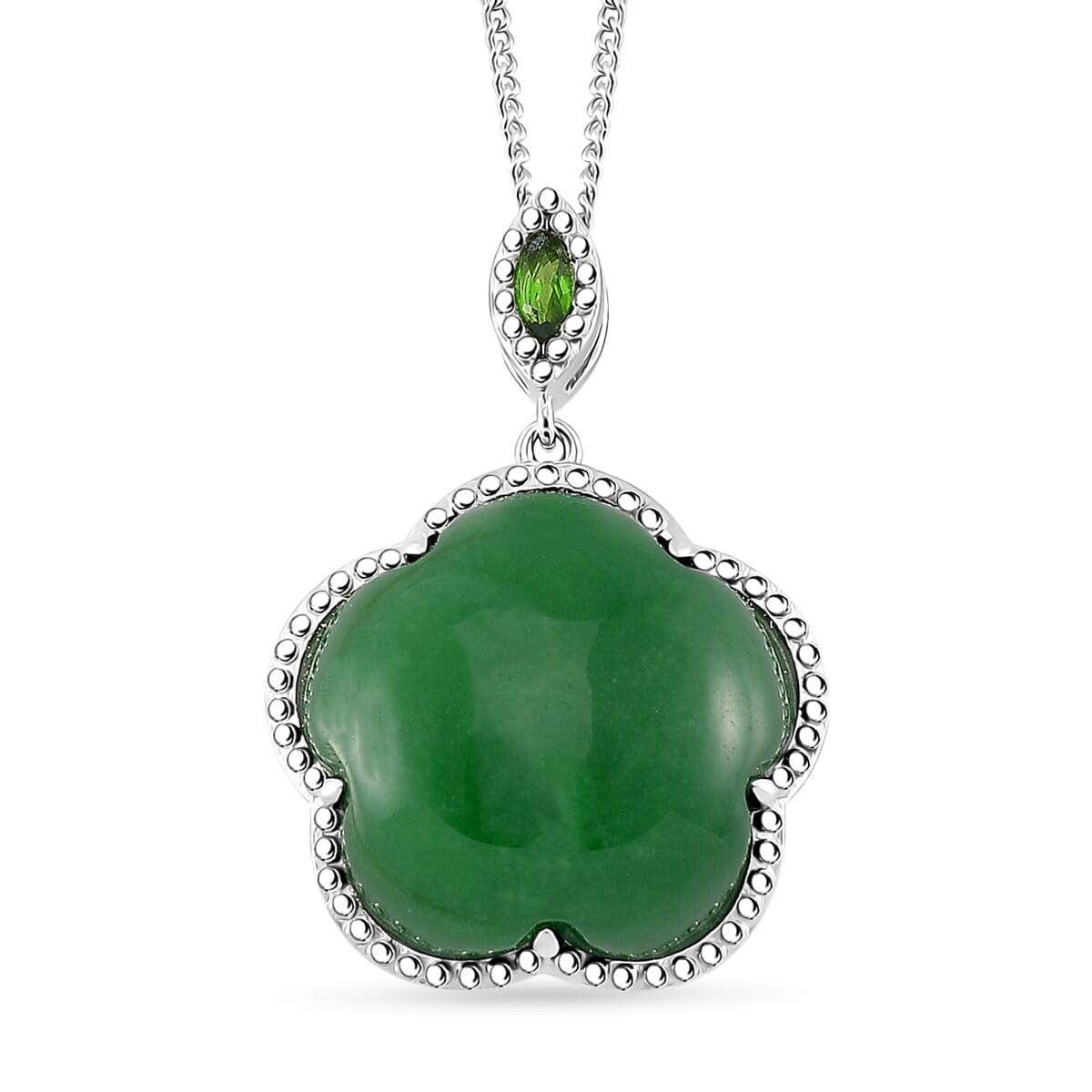 Green Jade(D) and Chrome Diopside 16.00 ctw Cherry Blossom Pendant Necklace in Rhodium Over Sterling Silver 18 Inches image number 0
