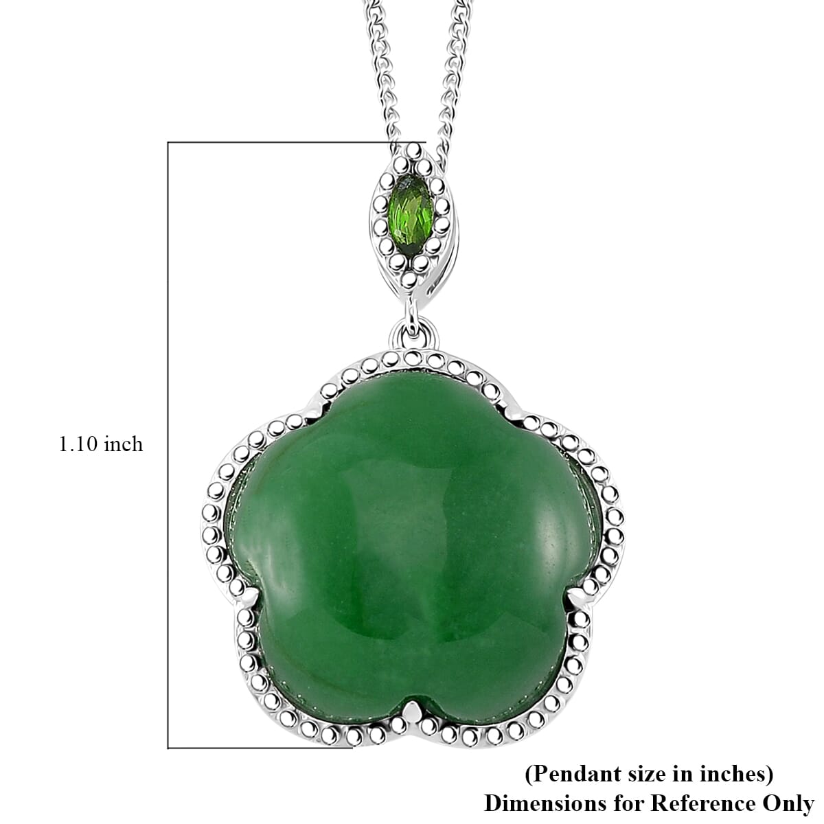 Green Jade(D) and Chrome Diopside 16.00 ctw Cherry Blossom Pendant Necklace in Rhodium Over Sterling Silver 18 Inches image number 5