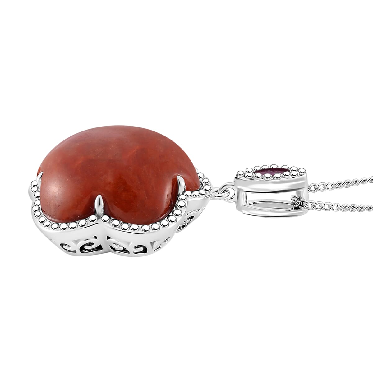 Red Jade(D) and Niassa Ruby (FF) 16.30 ctw Cherry Blossom Pendant Necklace in Rhodium Over Sterling Silver 18 Inches image number 2