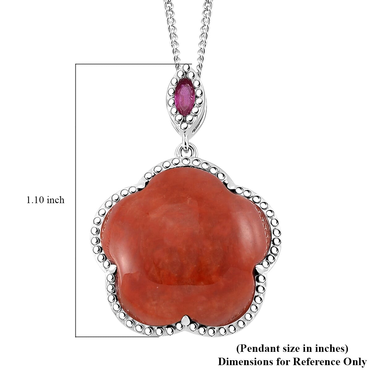 Red Jade(D) and Niassa Ruby (FF) 16.30 ctw Cherry Blossom Pendant Necklace in Rhodium Over Sterling Silver 18 Inches image number 5