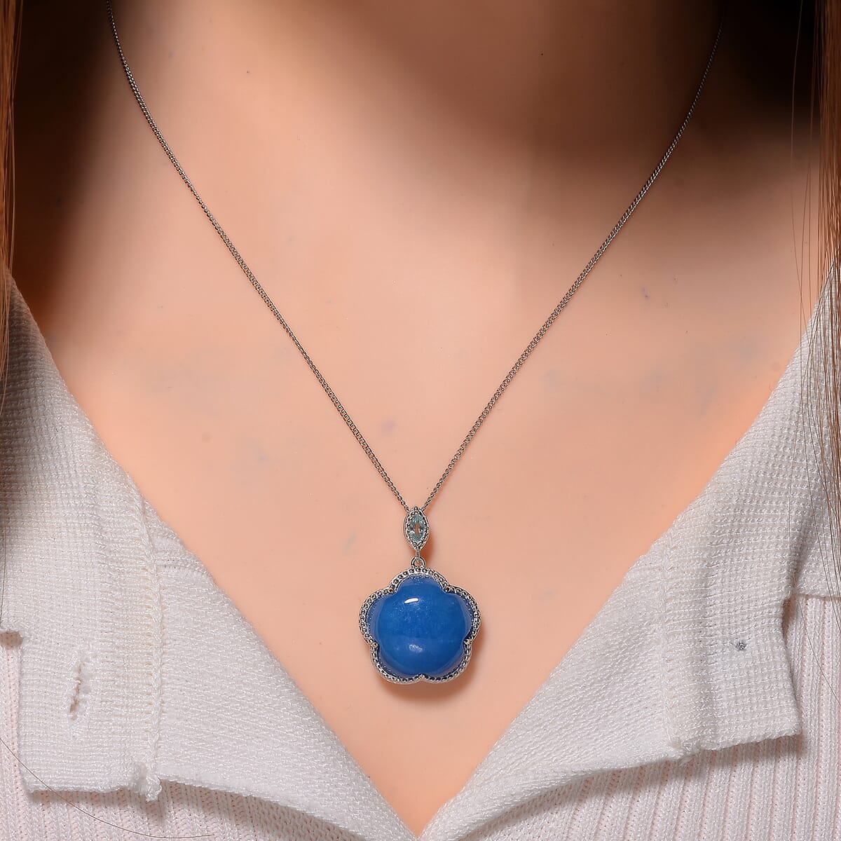 Blue Jade(D) and Betroka Blue Apatite 16.25 ctw Cherry Blossom Pendant Necklace in Rhodium Over Sterling Silver 18 Inches image number 1