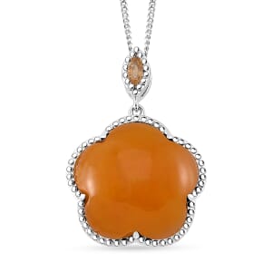 Yellow Jade(D) and Brazilian Citrine 15.80 ctw Cherry Blossom Pendant Necklace in Rhodium Over Sterling Silver 18 Inches