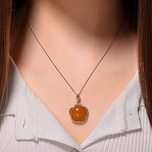 Yellow Jade(D) and Brazilian Citrine 15.80 ctw Cherry Blossom Pendant Necklace in Rhodium Over Sterling Silver 18 Inches