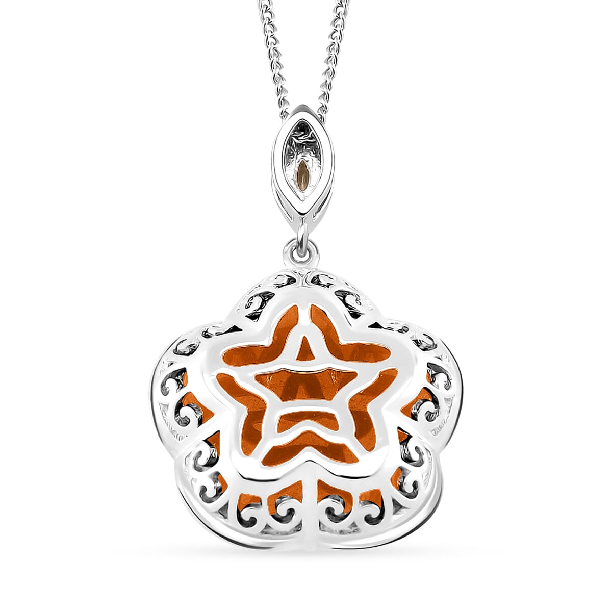 Yellow Jade(D) and Brazilian Citrine 15.80 ctw Cherry Blossom Pendant Necklace in Rhodium Over Sterling Silver 18 Inches image number 3