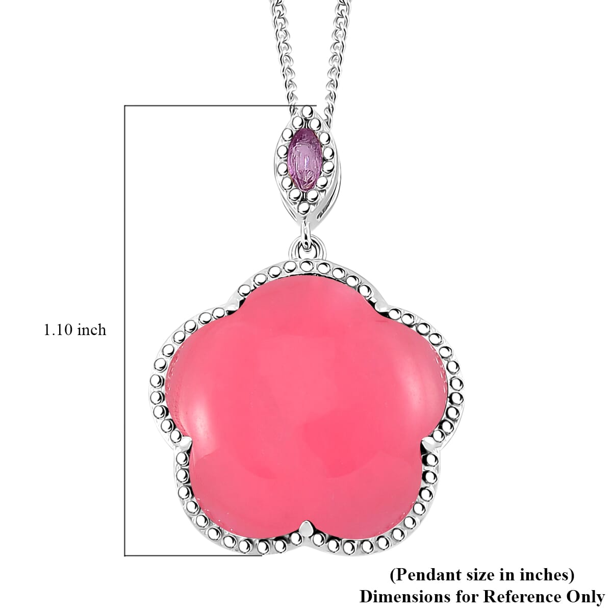 Pink Jade(D) and Pink Sapphire(FF) 15.00 ctw Cherry Blossom Pendant Necklace in Rhodium Over Sterling Silver 18 Inches image number 5