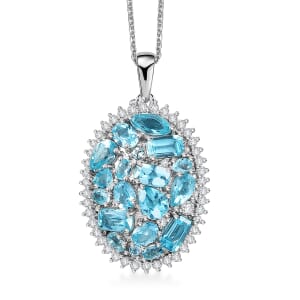 Premium Betroka Blue Apatite and Moissanite 3.90 ctw Pendant Necklace in Rhodium Over Sterling Silver 20 Inches