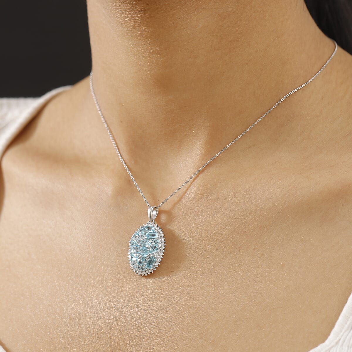 Premium Betroka Blue Apatite and Moissanite 3.90 ctw Pendant Necklace in Rhodium Over Sterling Silver 20 Inches image number 1
