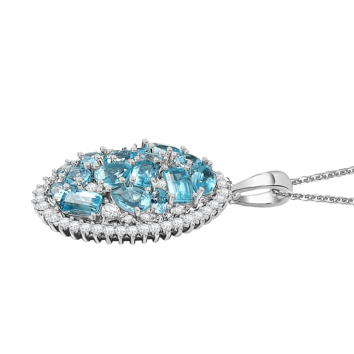 Premium Betroka Blue Apatite and Moissanite 3.90 ctw Pendant Necklace in Rhodium Over Sterling Silver 20 Inches image number 2