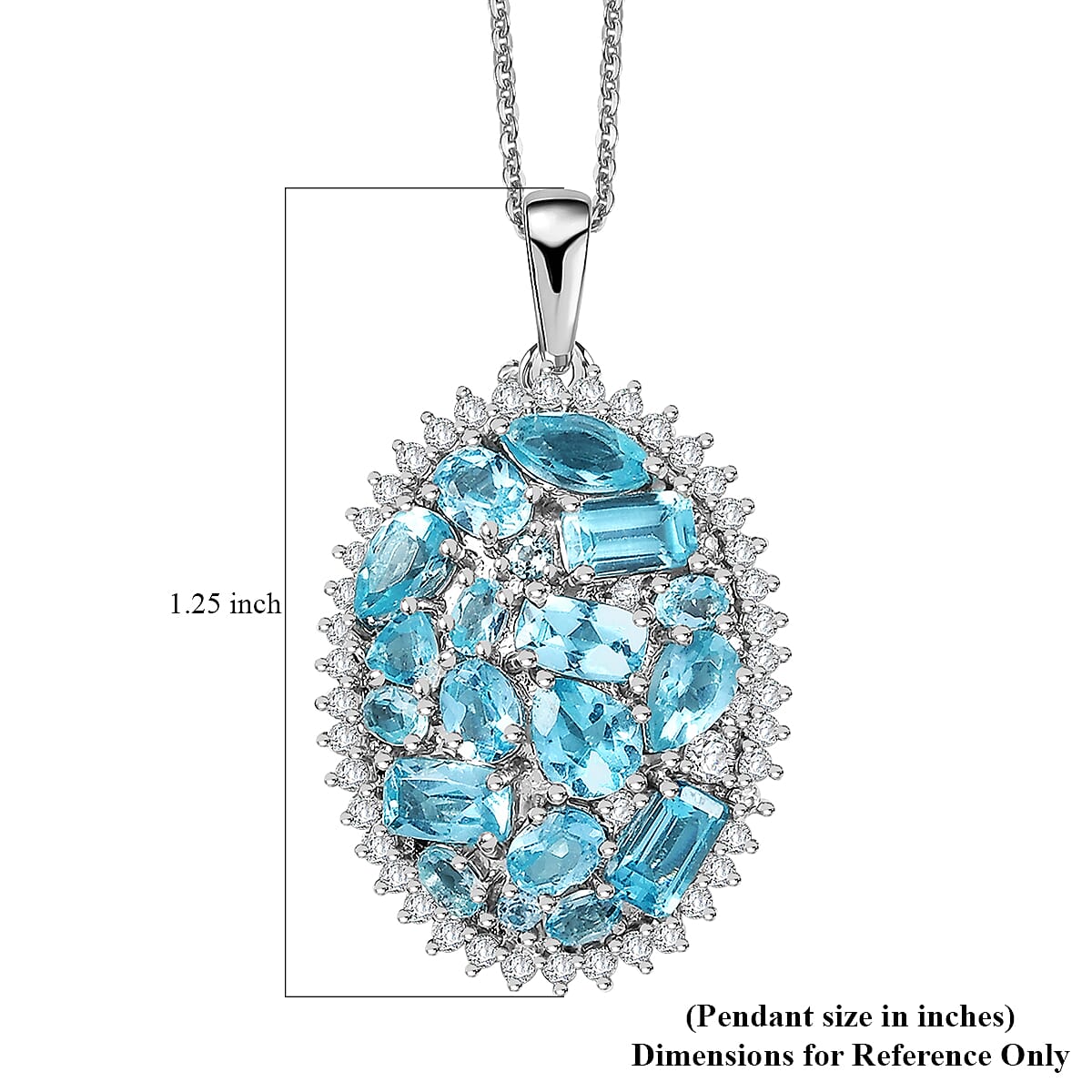 D'Joy Premium Betroka Blue Apatite and Moissanite 3.90 ctw Pendant Necklace in Rhodium Over Sterling Silver 20 Inches