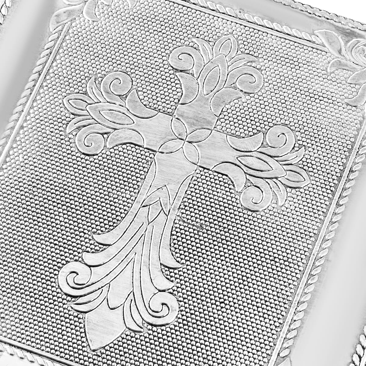  Set Of 2 Silver & White Nesting Storage Cross Embossed Aluminium Oxidized & Bling Box image number 3