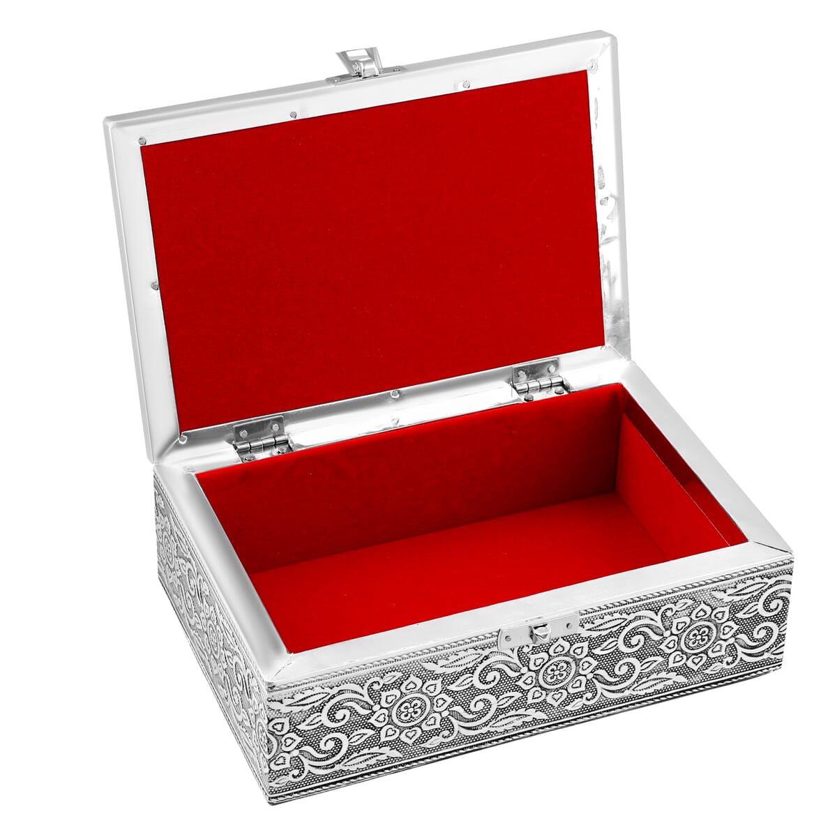  Set Of 2 Silver & White Nesting Storage Cross Embossed Aluminium Oxidized & Bling Box image number 5
