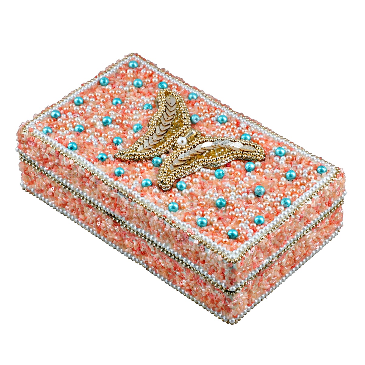  Set Of 2 Silver & Pink Nesting Storage Butterfly Embossed Aluminium Oxidized & Bling Box image number 4