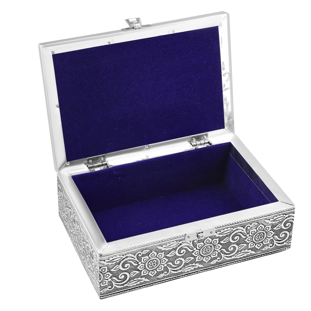  Set Of 2 Silver & Pink Nesting Storage Butterfly Embossed Aluminium Oxidized & Bling Box image number 5