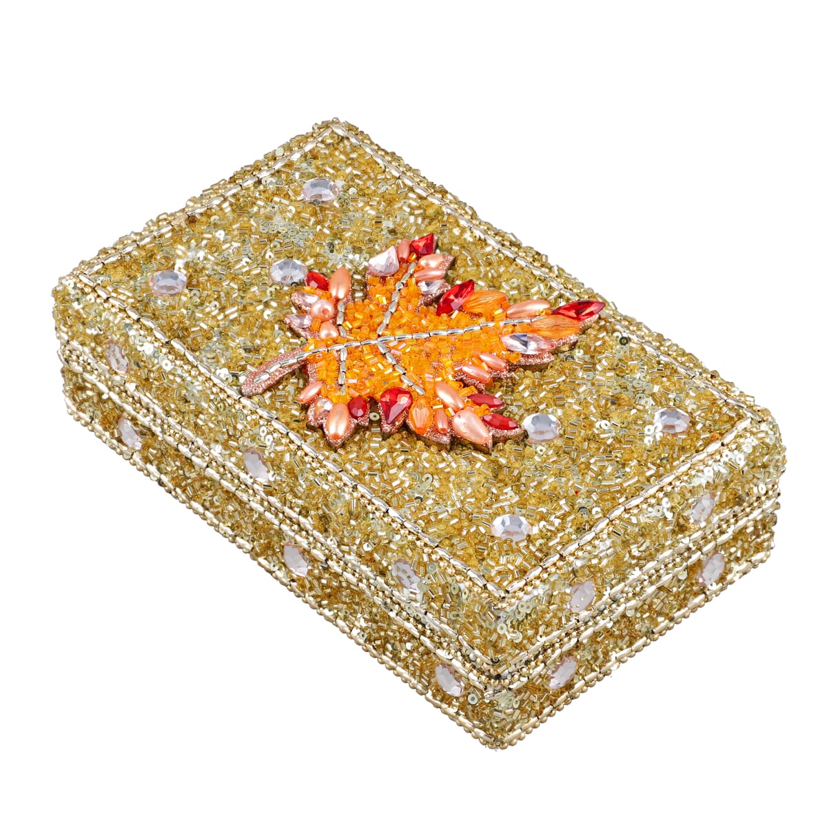  Set Of 2 Silver & Beige Nesting Storage Maple Embossed Aluminium Oxidized & Bling Box image number 4