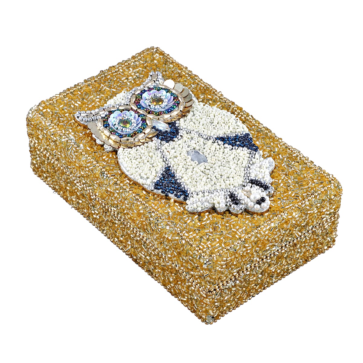Set Of 2 Silver & Multi Nesting Storage Owl Embossed Aluminium Oxidized & Bling Box image number 4