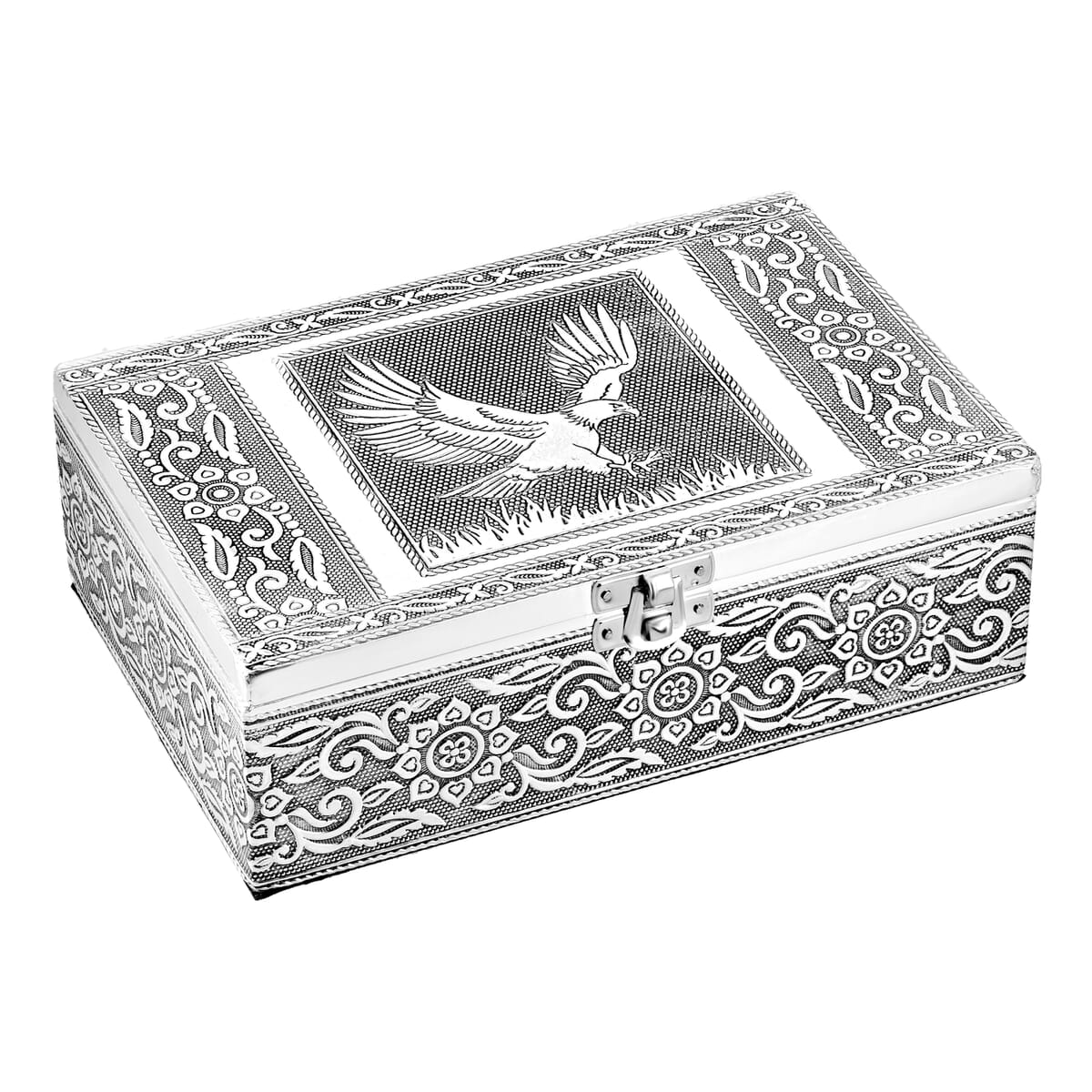  Set Of 2 Silver & Blue Nesting Storage Eagle Embossed Aluminium Oxidized & Bling Box image number 2