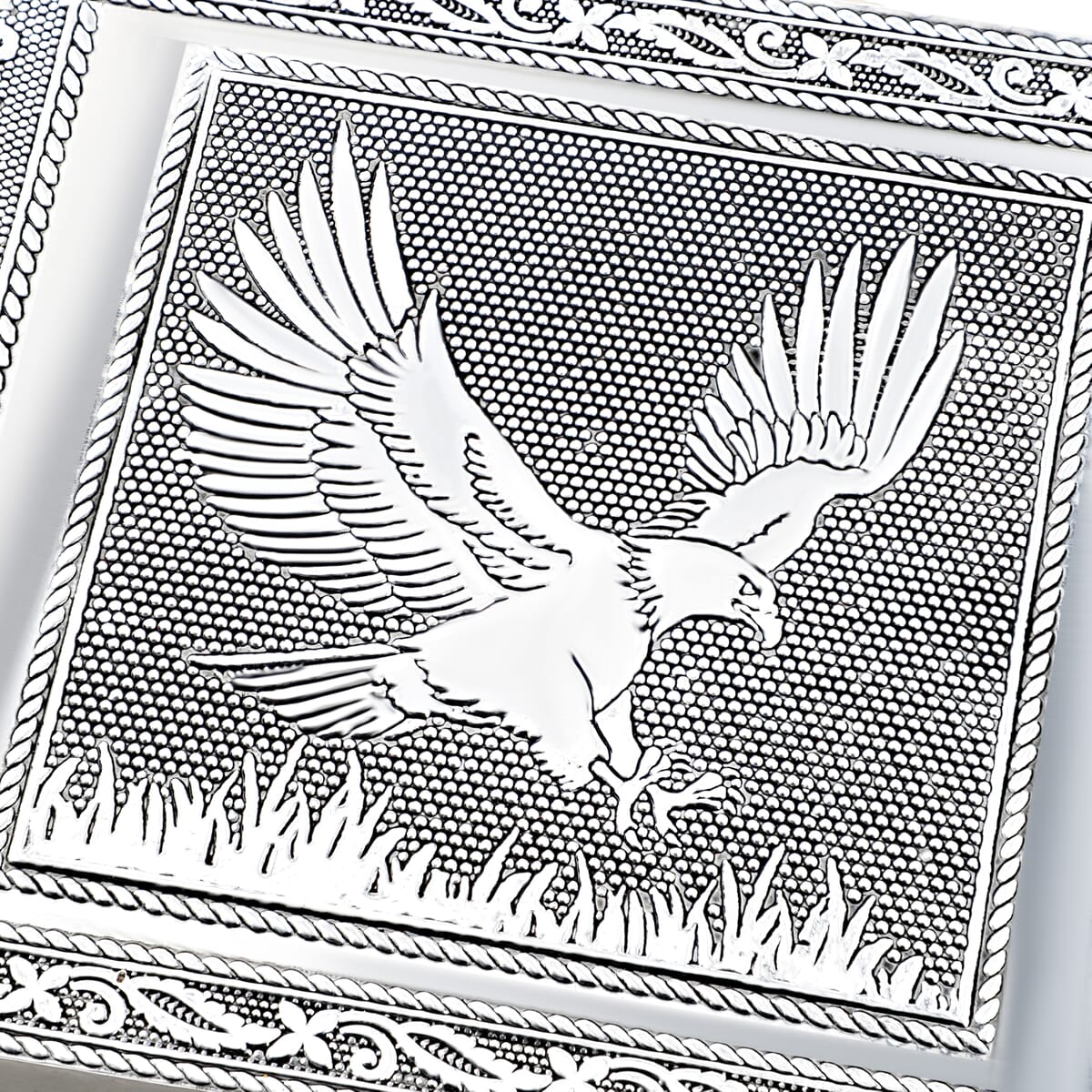 Set Of 2 Silver & Blue Nesting Storage Eagle Embossed Aluminium Oxidized & Bling Box image number 3