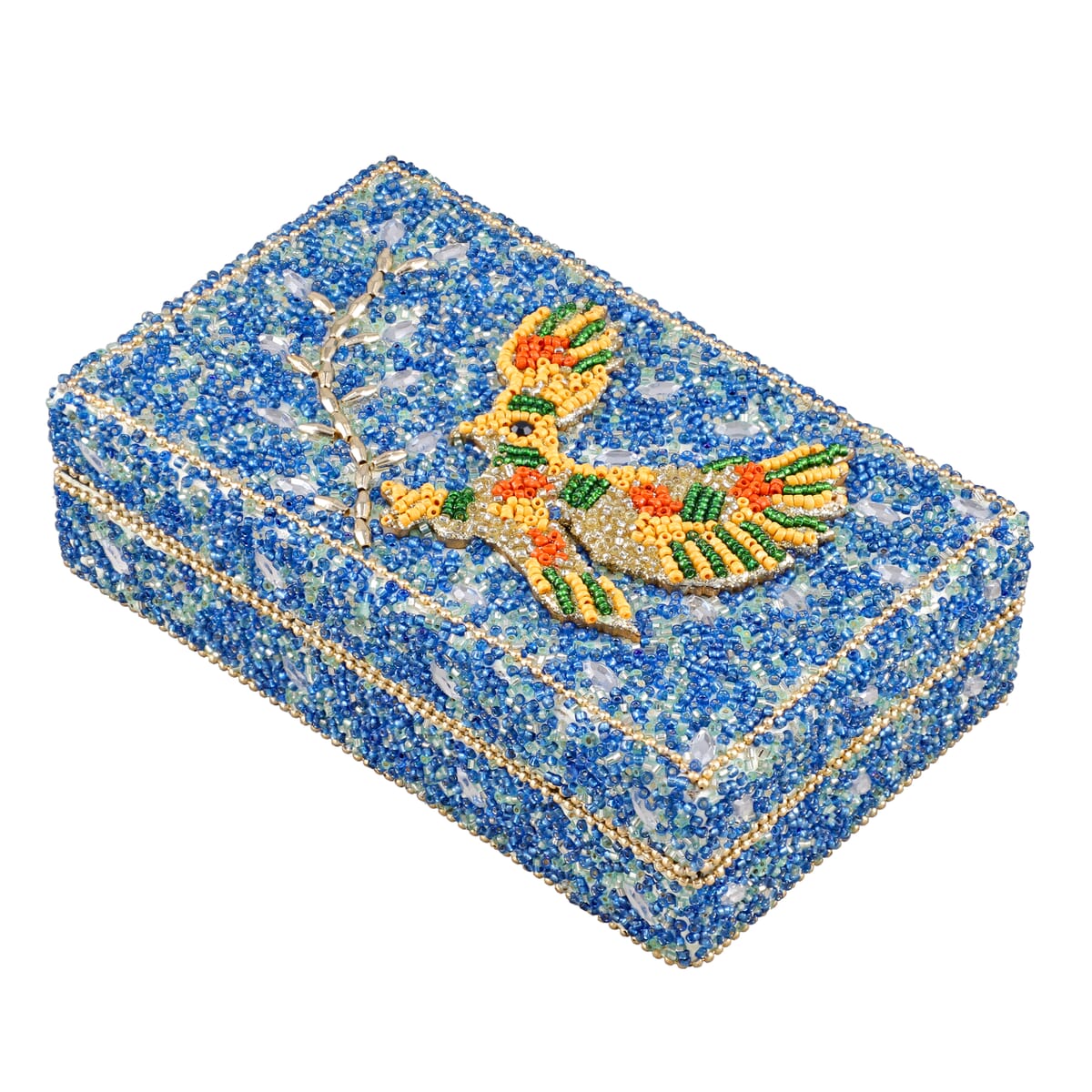  Set Of 2 Silver & Blue Nesting Storage Eagle Embossed Aluminium Oxidized & Bling Box image number 4