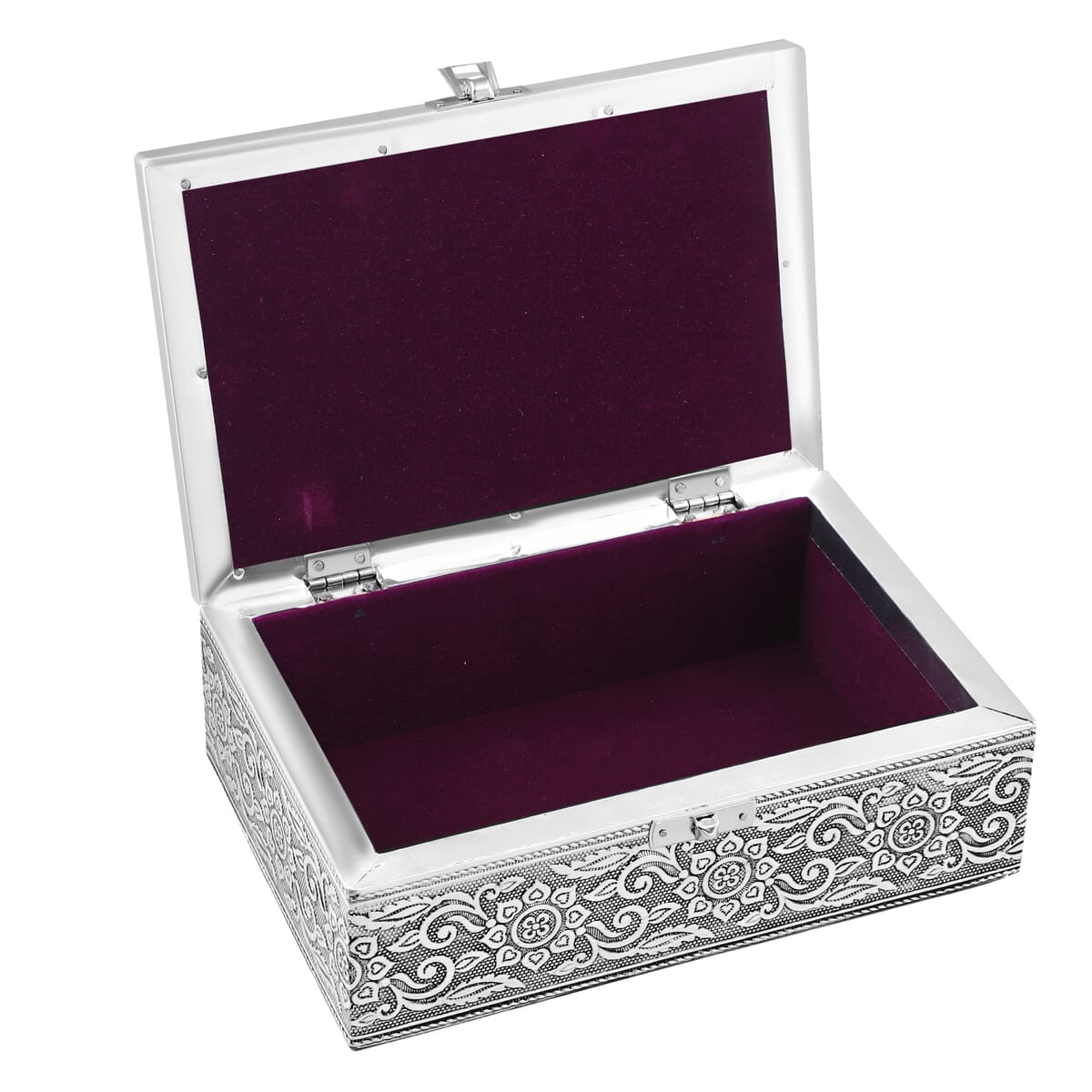  Set Of 2 Silver & Blue Nesting Storage Eagle Embossed Aluminium Oxidized & Bling Box image number 5