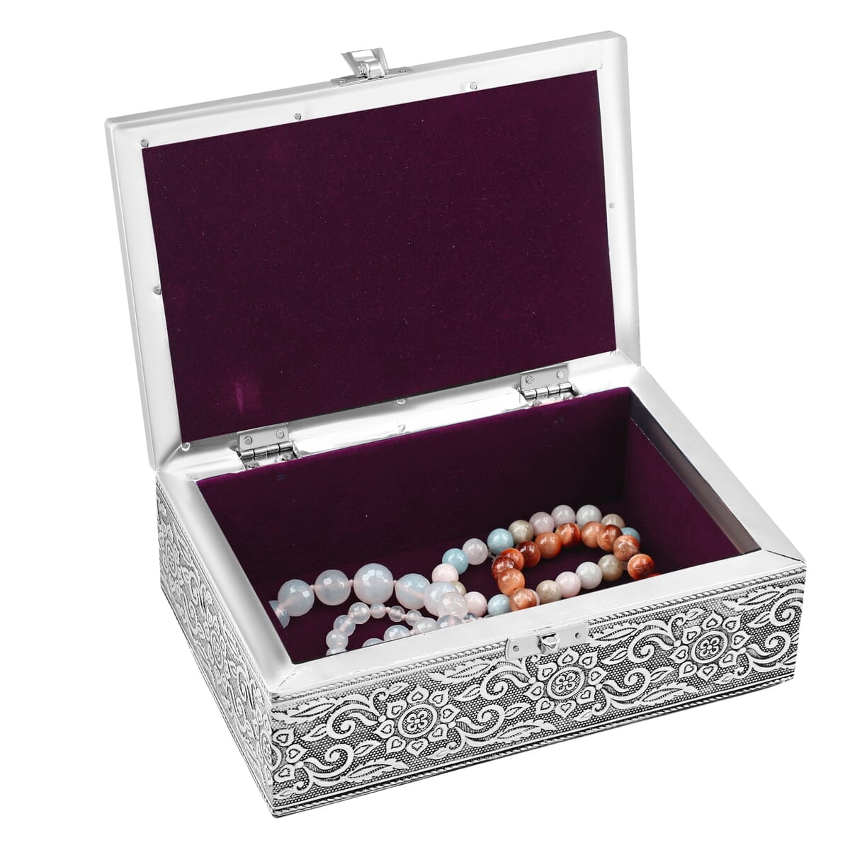  Set Of 2 Silver & Blue Nesting Storage Eagle Embossed Aluminium Oxidized & Bling Box image number 6