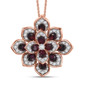 Premium Anthill Garnet and White Zircon 3.40 ctw Bellflower Pendant Necklace in 18K Vermeil Rose Gold Over Sterling Silver 20 Inches