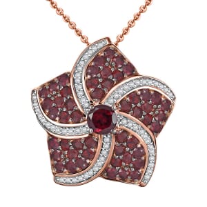 Premium Anthill Garnet and White Zircon 1.90 ctw Whirl Pendant Necklace in 18K Vermeil Rose Gold Over Sterling Silver 20 Inches