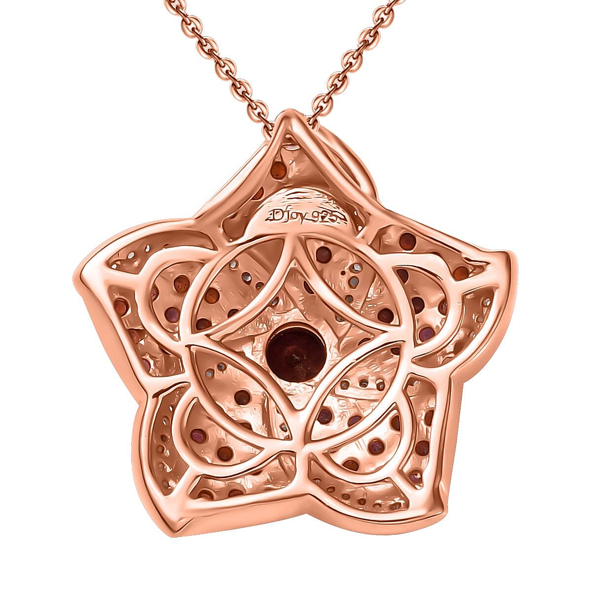 Premium Anthill Garnet and White Zircon 1.90 ctw Whirl Pendant Necklace in 18K Vermeil Rose Gold Over Sterling Silver 20 Inches