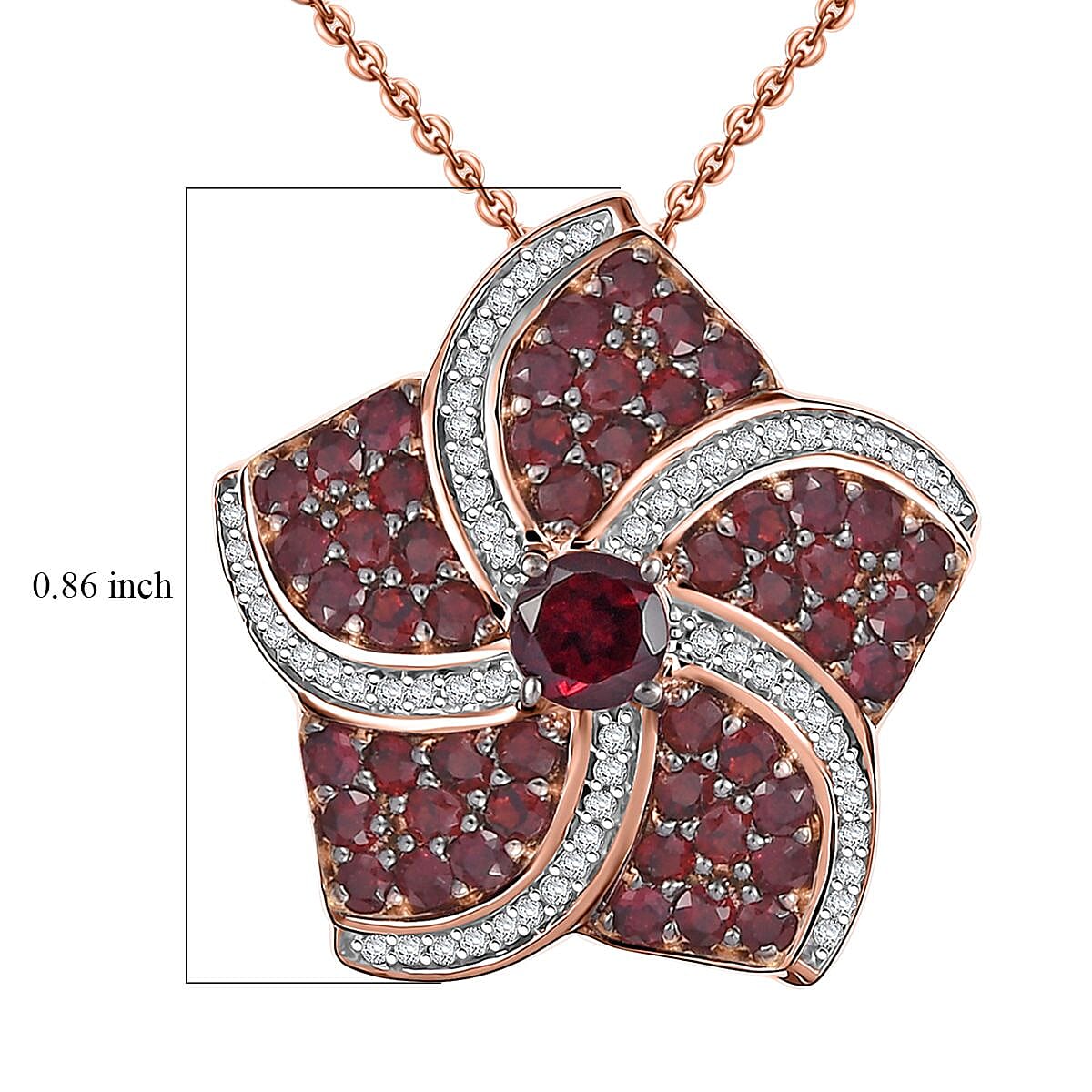 Premium Anthill Garnet and White Zircon 1.90 ctw Whirl Pendant Necklace in 18K Vermeil Rose Gold Over Sterling Silver 20 Inches