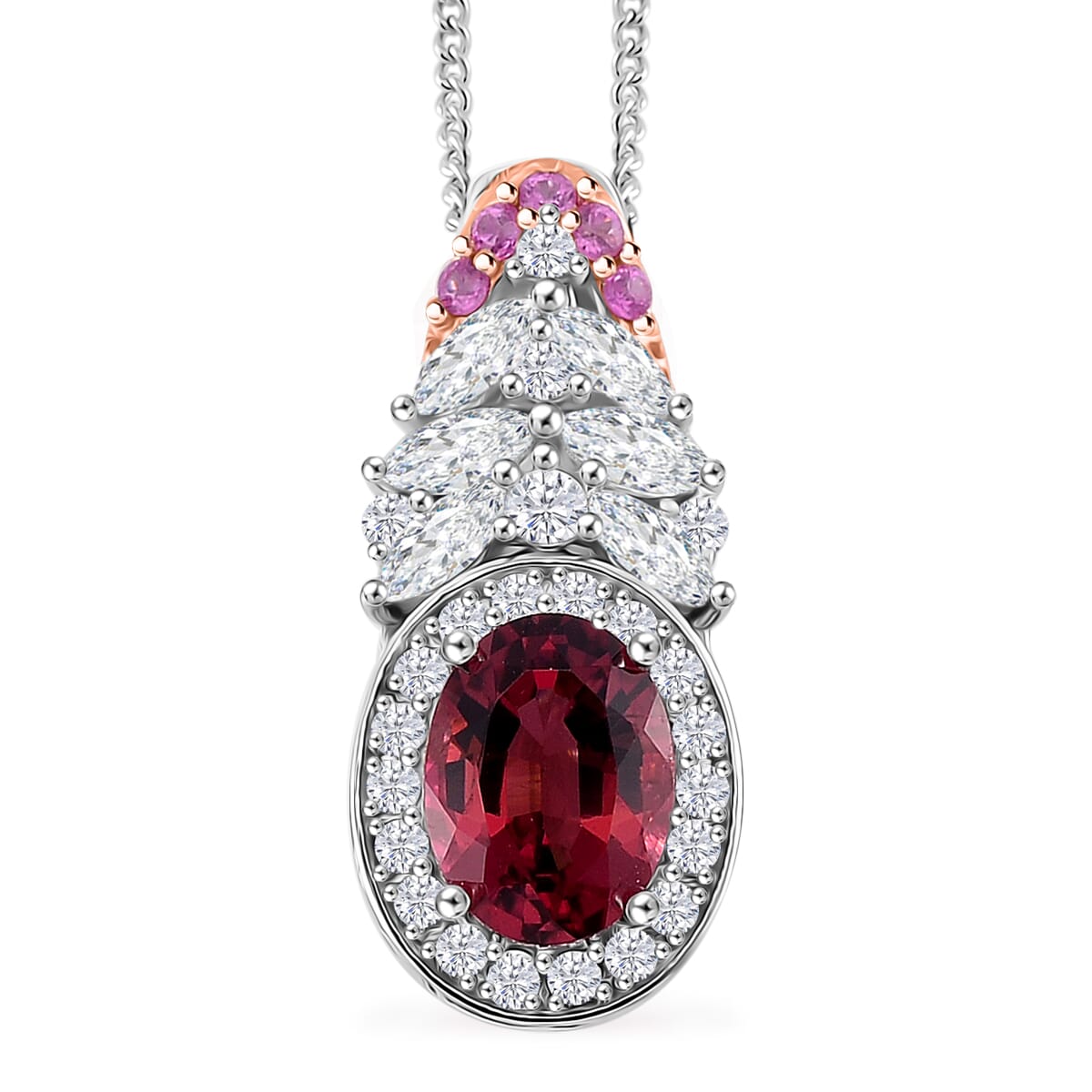 D'Joy Ouro Fino Rubellite and Multi Gemstone 2.70 ctw Lotus Flower Pendant Necklace 18 Inches in Rhodium Over Sterling Silver  image number 0