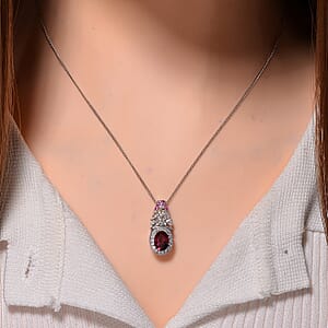 D'Joy Ouro Fino Rubellite and Multi Gemstone 2.70 ctw Lotus Flower Pendant Necklace 18 Inches in Rhodium Over Sterling Silver 