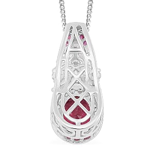 D'Joy Ouro Fino Rubellite and Multi Gemstone 2.70 ctw Lotus Flower Pendant Necklace 18 Inches in Rhodium Over Sterling Silver 