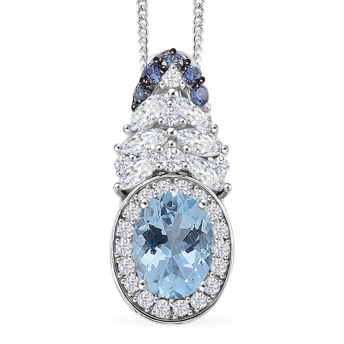 Santa Maria Aquamarine and Multi Gemstone 2.50 ctw Pendant Necklace 18 Inches in Rhodium Over Sterling Silver image number 0