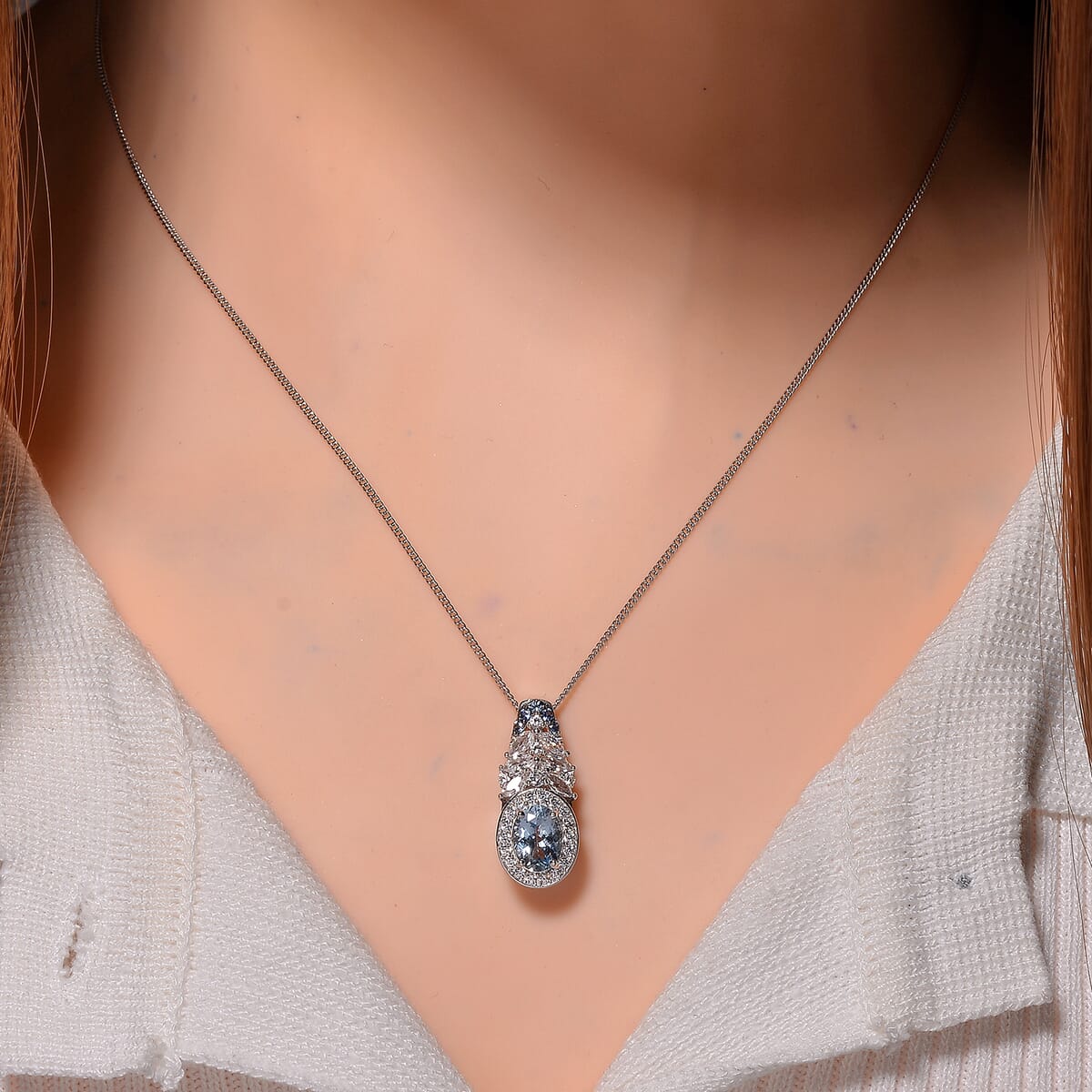 Santa Maria Aquamarine and Multi Gemstone 2.50 ctw Pendant Necklace 18 Inches in Rhodium Over Sterling Silver image number 1